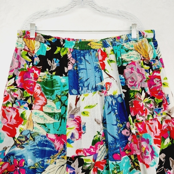 Lie Style Floral Multicolor Cotton Summer Pleated Lagenlook Midi Skirt P1066 - Picture 3 of 6